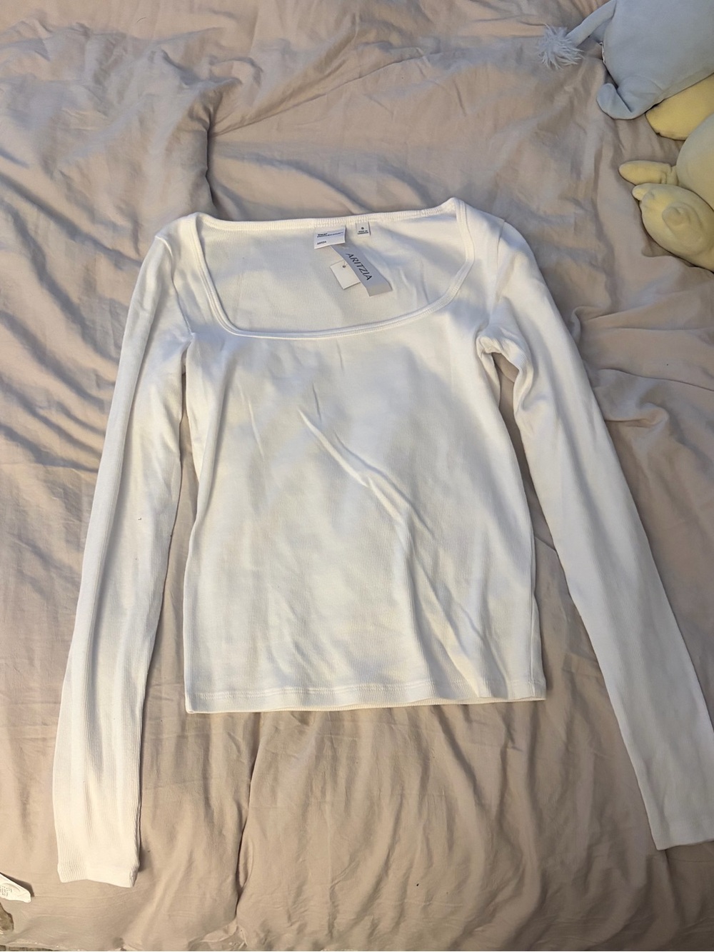 Aritzia White Square-Neck Long Sleeve Top